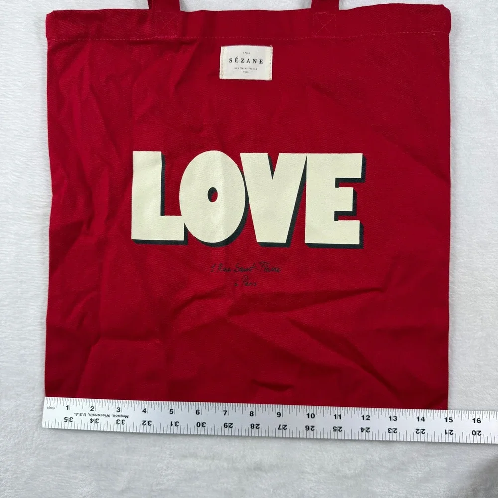 Sezane Red LOVE‎ Graphic Cotton Canvas Tote Bag Paris French Chic Shopping Bag